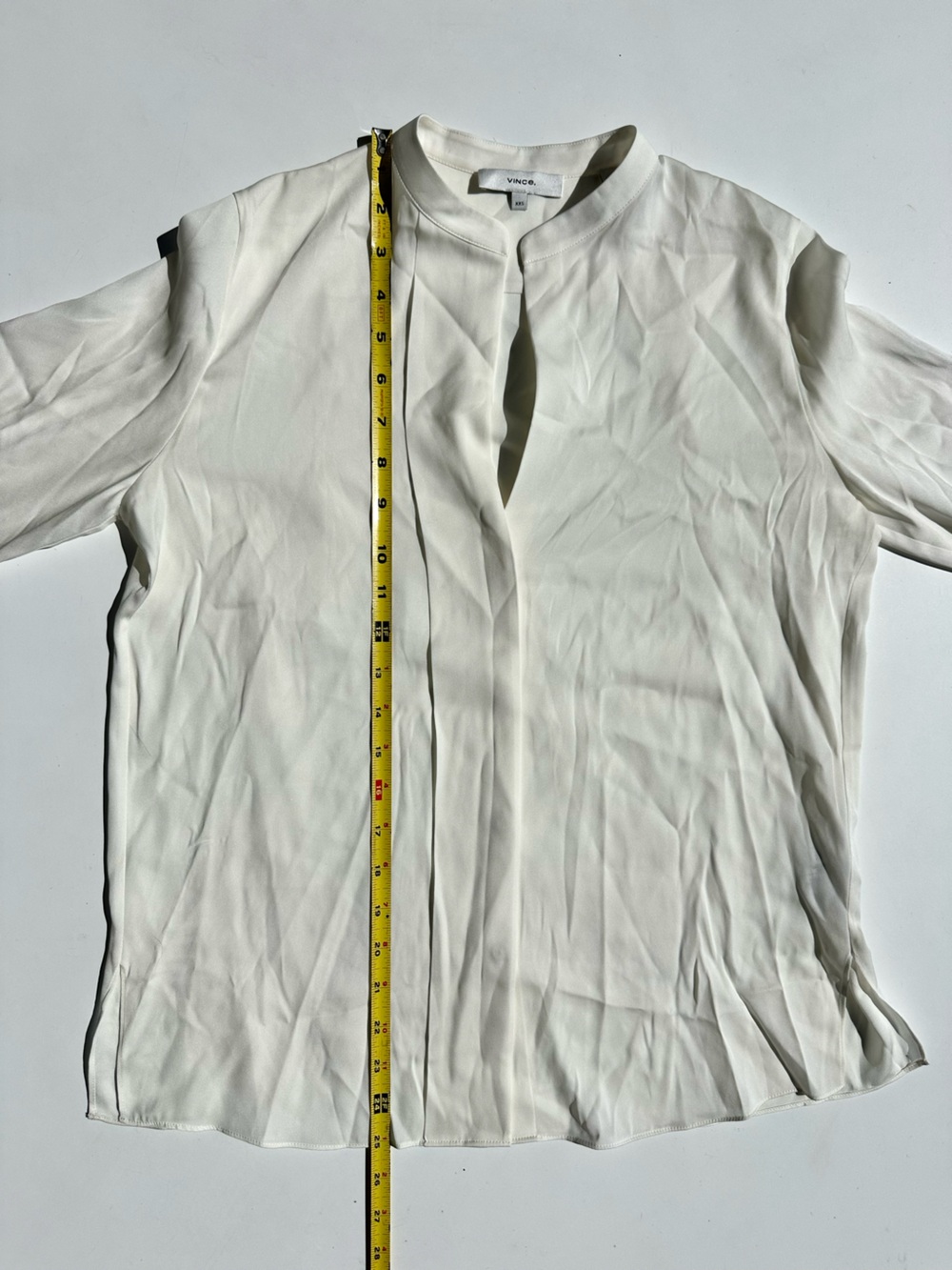 Vince Silk Satin (Stretch Washable) Mandarin Band Collar Blouse Ivory Cream, XXS - Picture 12 of 15